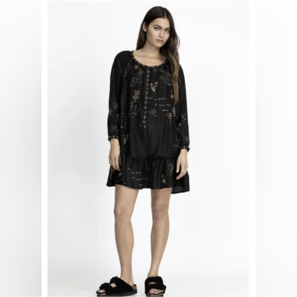 Johnny Was Calme Yogi Embroidered Friday SilkMini Dress Size Small